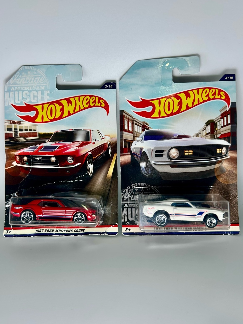 Hot Wheels Mustang Lot of 2x -1967 Ford Mustang Coupe & 1970 Mustang Mach Crease